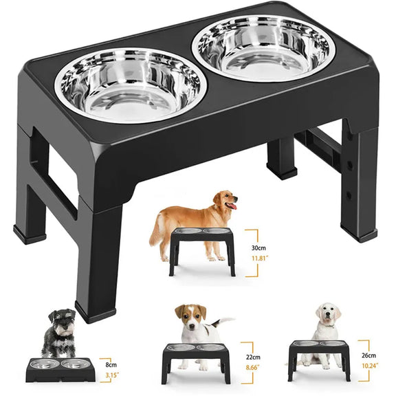 Dog Bowls Double Adjustable Elevated Feeder Pet Feeding Raise Stainless Steel Cat Food Water Bowls with Stand Lift Dining Tabel kickpet