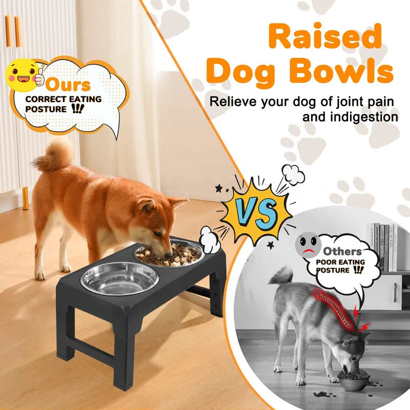 Dog Bowls Double Adjustable Elevated Feeder Pet Feeding Raise Stainless Steel Cat Food Water Bowls with Stand Lift Dining Tabel kickpet