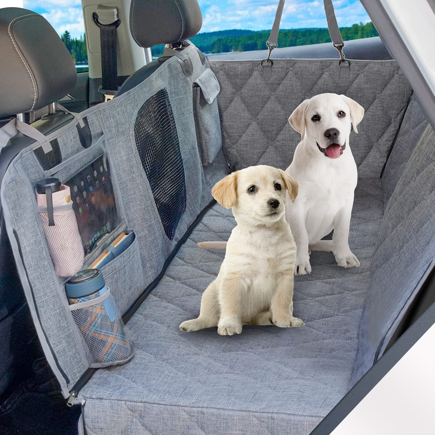 Dog Car Seat Cover Protector Waterproof with Storage Pockets Washable Dog Hammock for Cars Trucks and SUV Safety Carrier For Dog kickpet